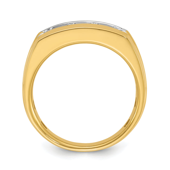 14k w/ White RH IBGoodman Men's Grooved 3-Stone Diamond Ring-B63723