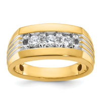 14k w/ White RH IBGoodman Men's Grooved 3-Stone Diamond Ring-B63723