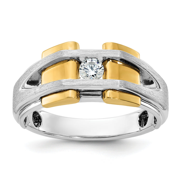 14k Two-tone IBGoodman Men's Polished and Satin Diamond Complete Ring-B63726-4WYAA