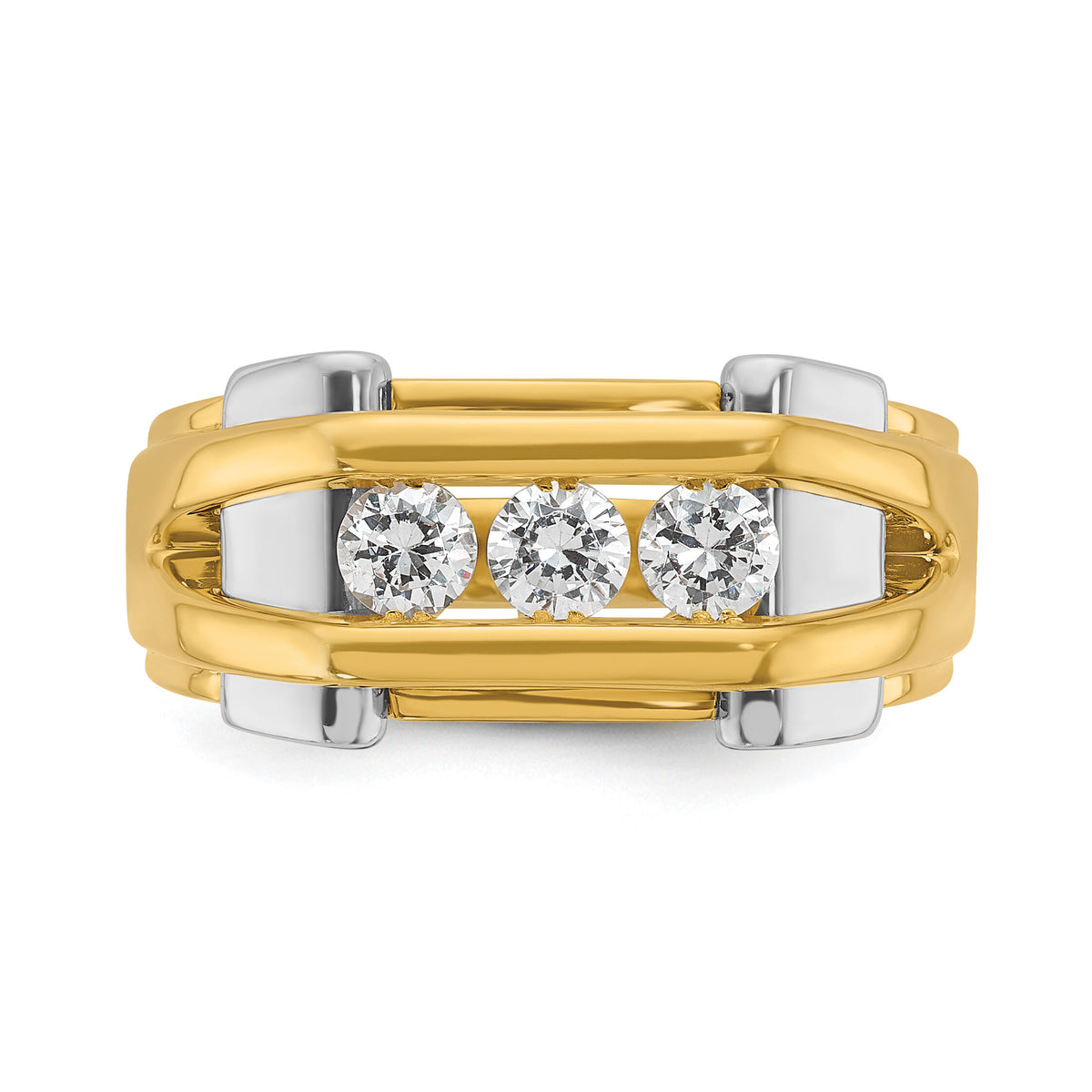 14k Two-tone 1/2 ct Lab Grown Diamond VS/SI+ G+ 3 Stone Comp Men's Ring-B63737