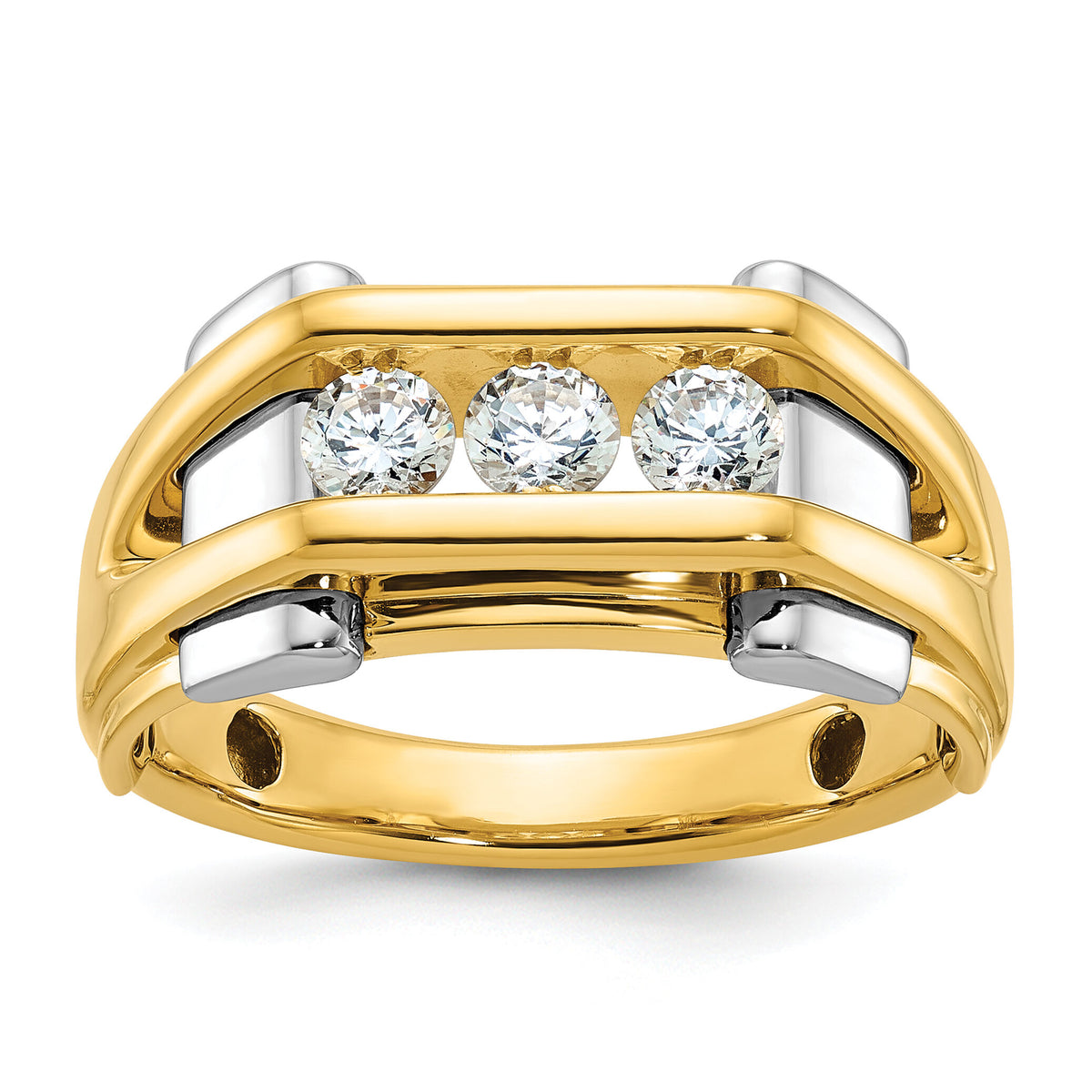 14k Two-tone 1/2 ct Lab Grown Diamond VS/SI+ G+ 3 Stone Comp Men's Ring-B63737