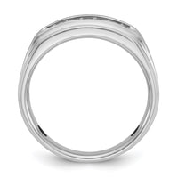 14k White Gold IBGoodman Men's Polished Satin and Grooved 1/4 Carat AA Quality Diamond Ring-B63754-4WAA