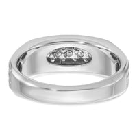 14k White Gold IBGoodman Men's Polished Satin and Grooved 1/4 Carat AA Quality Diamond Ring-B63754-4WAA