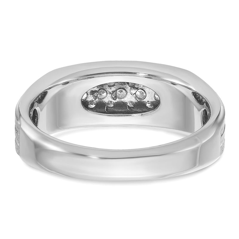 14k White Gold IBGoodman Men's Polished Satin and Grooved 1/4 Carat AA Quality Diamond Ring-B63754-4WAA