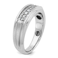 14k White Gold IBGoodman Men's Polished Satin and Grooved 1/4 Carat AA Quality Diamond Ring-B63754-4WAA