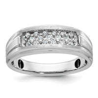 14k White Gold IBGoodman Men's Polished Satin and Grooved 1/4 Carat AA Quality Diamond Ring-B63754-4WAA