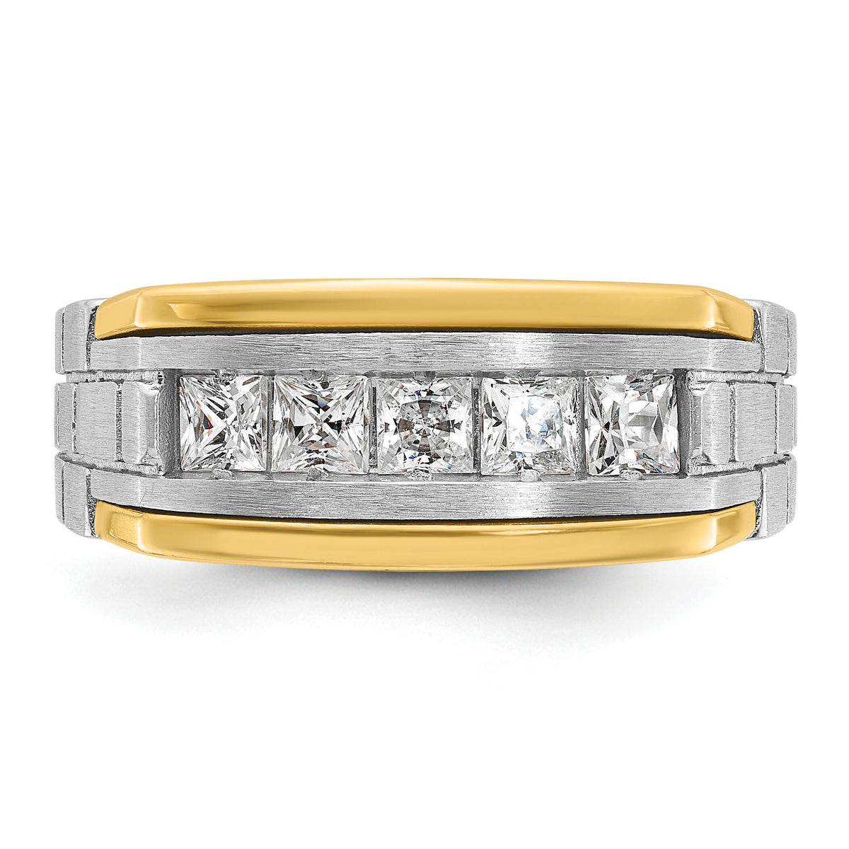 14k Two-tone 1 ct Lab Grown Diamond VS/SI+ G+ 5 Stone Complete Men's Ring-B63776