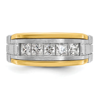 14k Two-tone 1 ct Lab Grown Diamond VS/SI+ G+ 5 Stone Complete Men's Ring-B63776