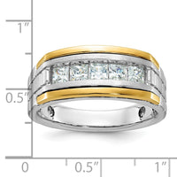 IBGoodman 14k Two-tone Men's Polished Satin and Grooved 5-Stone 1 Carat Square AA Quality Diamond Ring-B63776-4WYAA