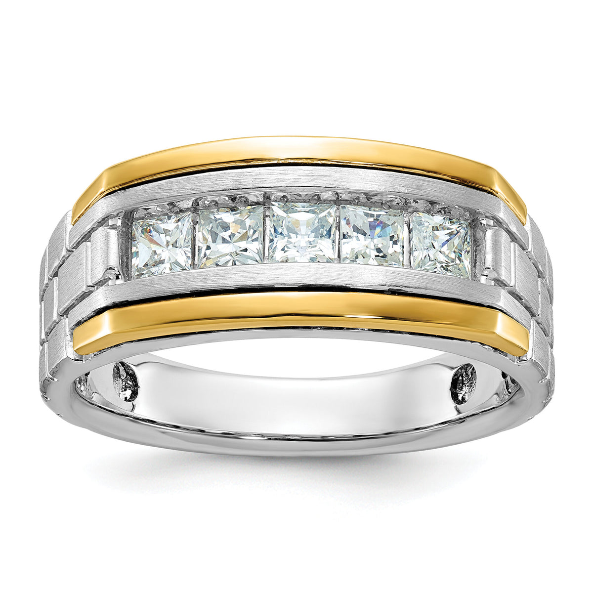 14k Two-tone 1 ct Lab Grown Diamond VS/SI+ G+ 5 Stone Complete Men's Ring-B63776