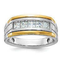14k Two-tone 1 ct Lab Grown Diamond VS/SI+ G+ 5 Stone Complete Men's Ring-B63776