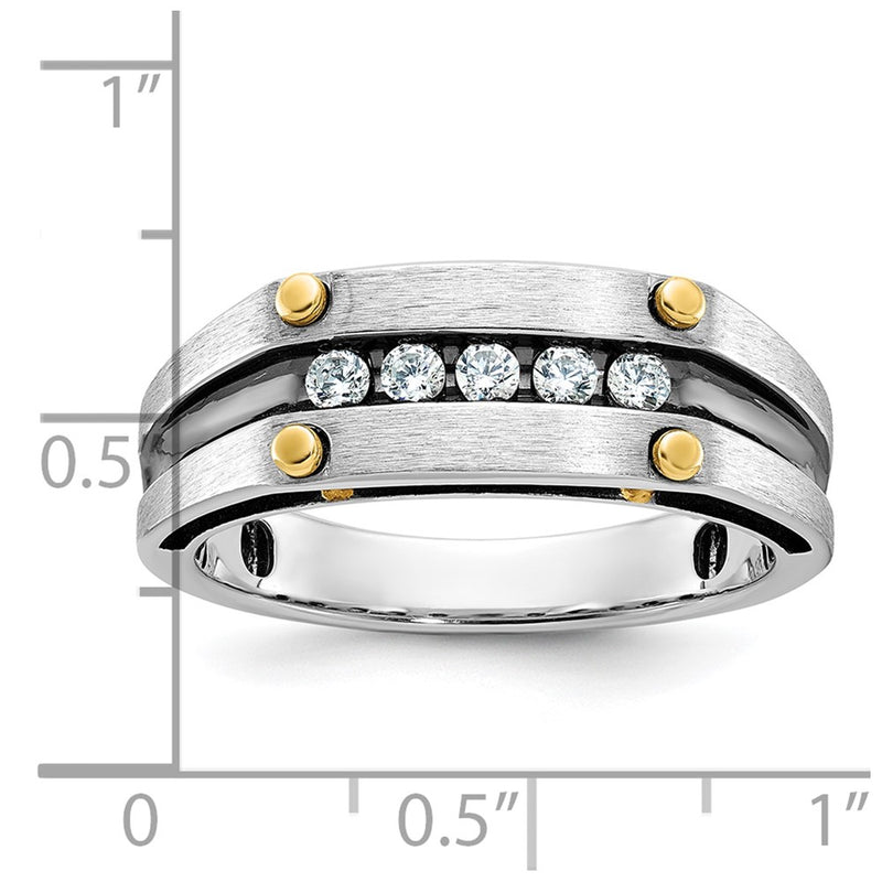 IBGoodman 14k Two-tone with Black Rhodium Men's Polished Satin and Grooved 5-Stone 1/4 Carat AA Quality Diamond Ring-B63778-4WYAA