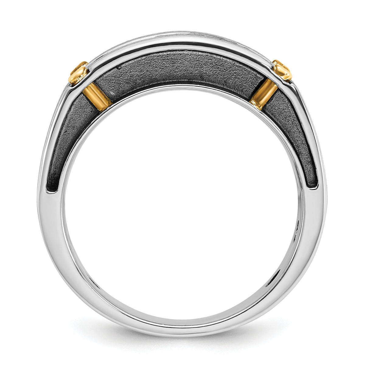 14k Two-tone w/ Blk RH 1 ct Lab Grown Dia VS/SI+ G+ 5 Stone Comp Men's Ring-B63782