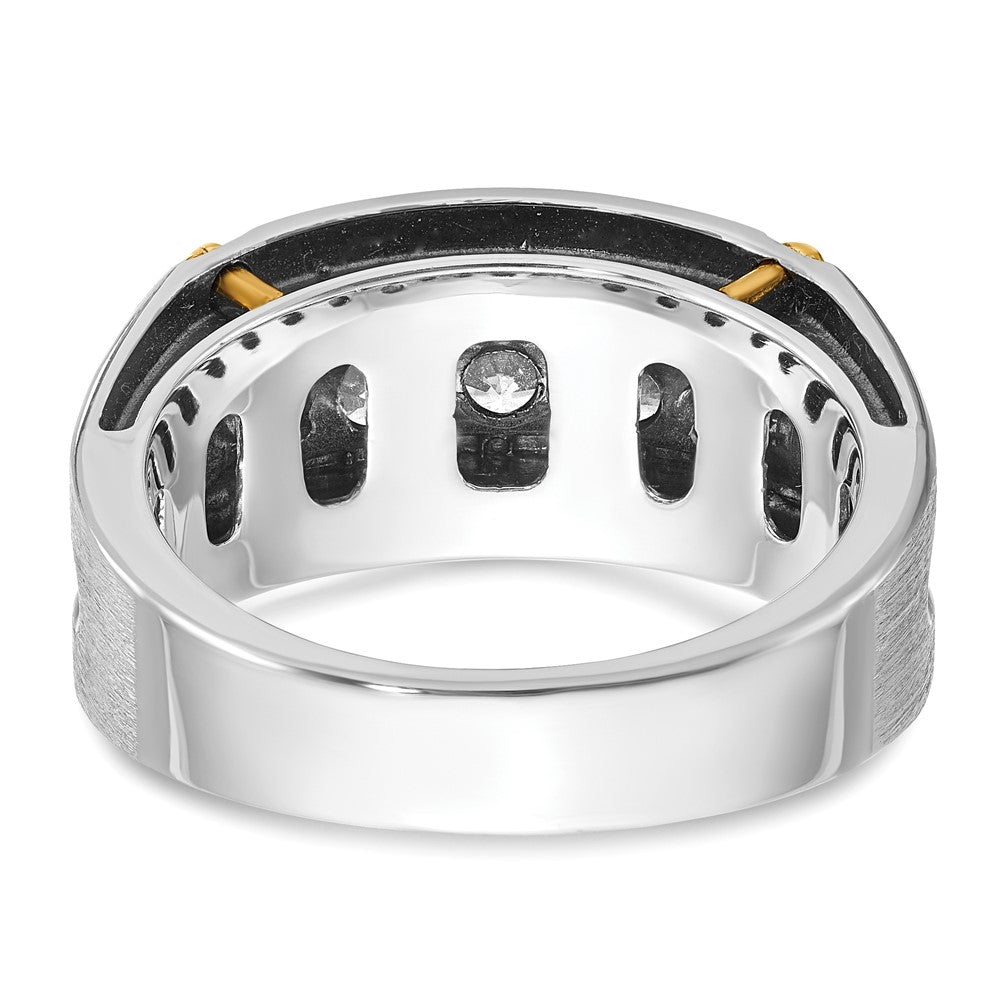 IBGoodman 14k Two-tone with Black Rhodium Men's Polished Satin and Grooved 5-Stone 1 Carat AA Quality Diamond Ring-B63782-4WYAA