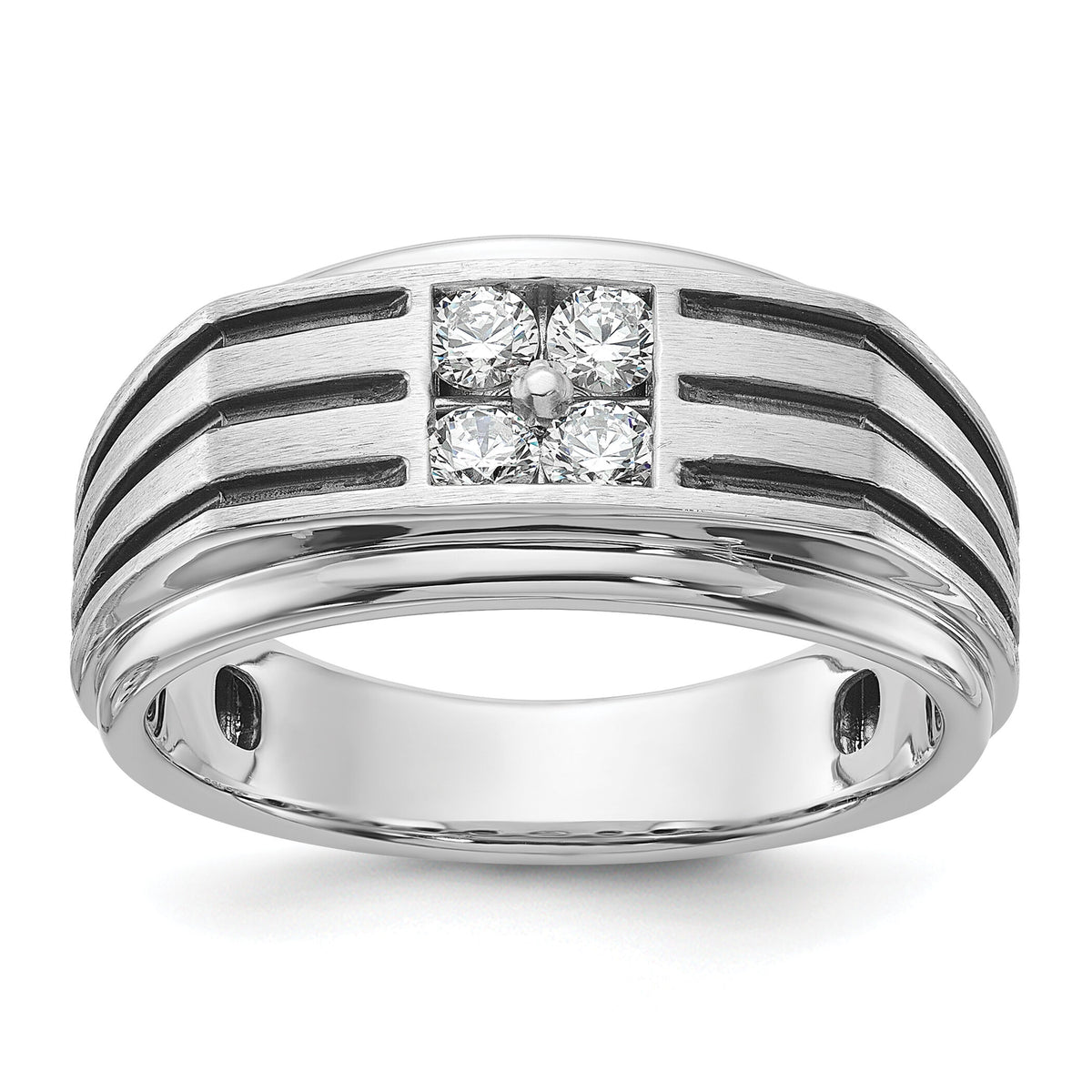 14k White Gold w/ Blk RH 1/3 ct Lab Grown Dia VS/SI+ G+ Complete Men's Ring-B63786