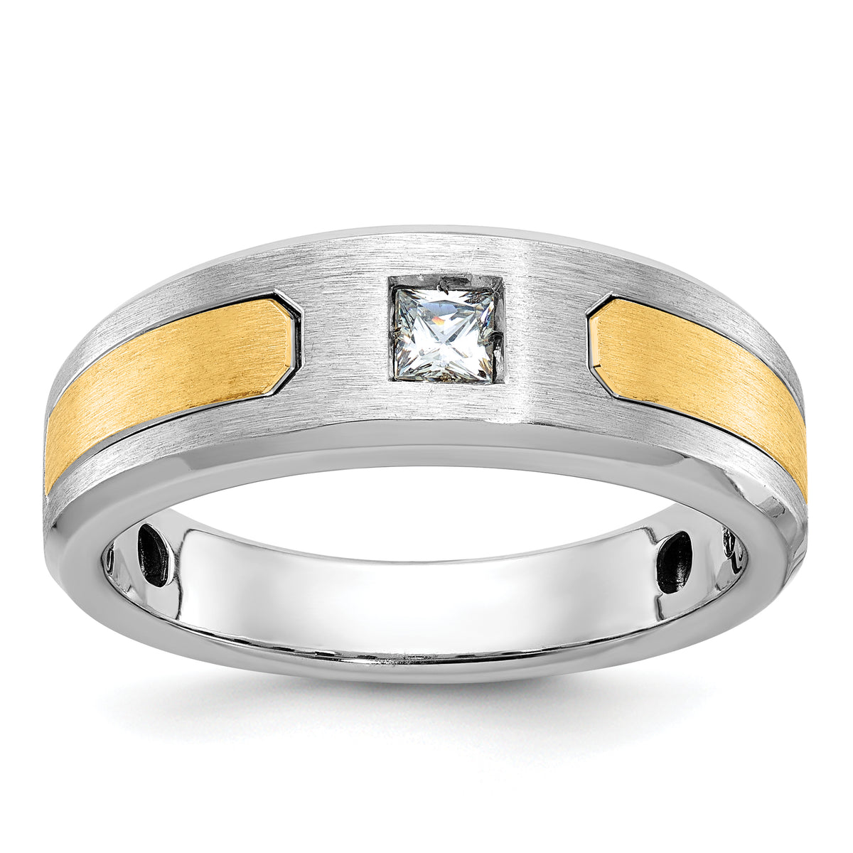 14k Two-tone IBGoodman Men's Polished and Satin Diamond Complete Ring-B63791-4WYAA