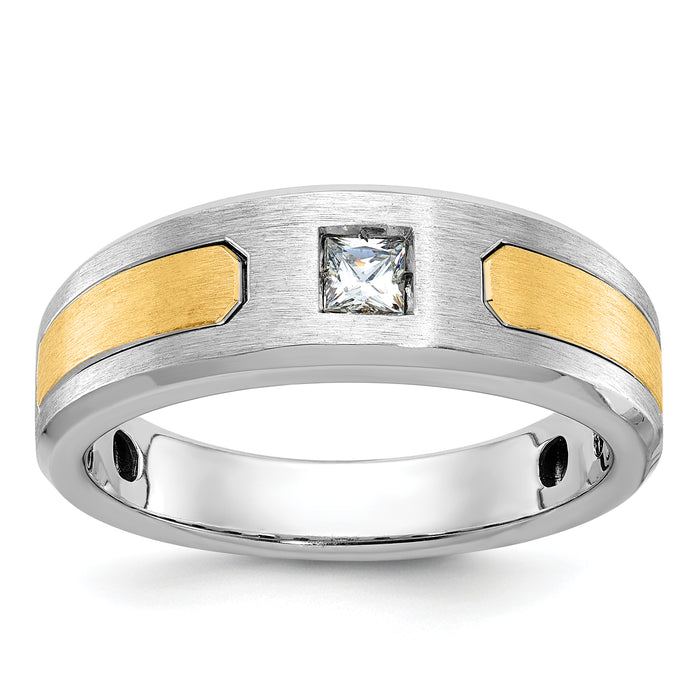 14k Two-tone IBGoodman Men's Polished and Satin Diamond Complete Ring-B63791-4WYAA