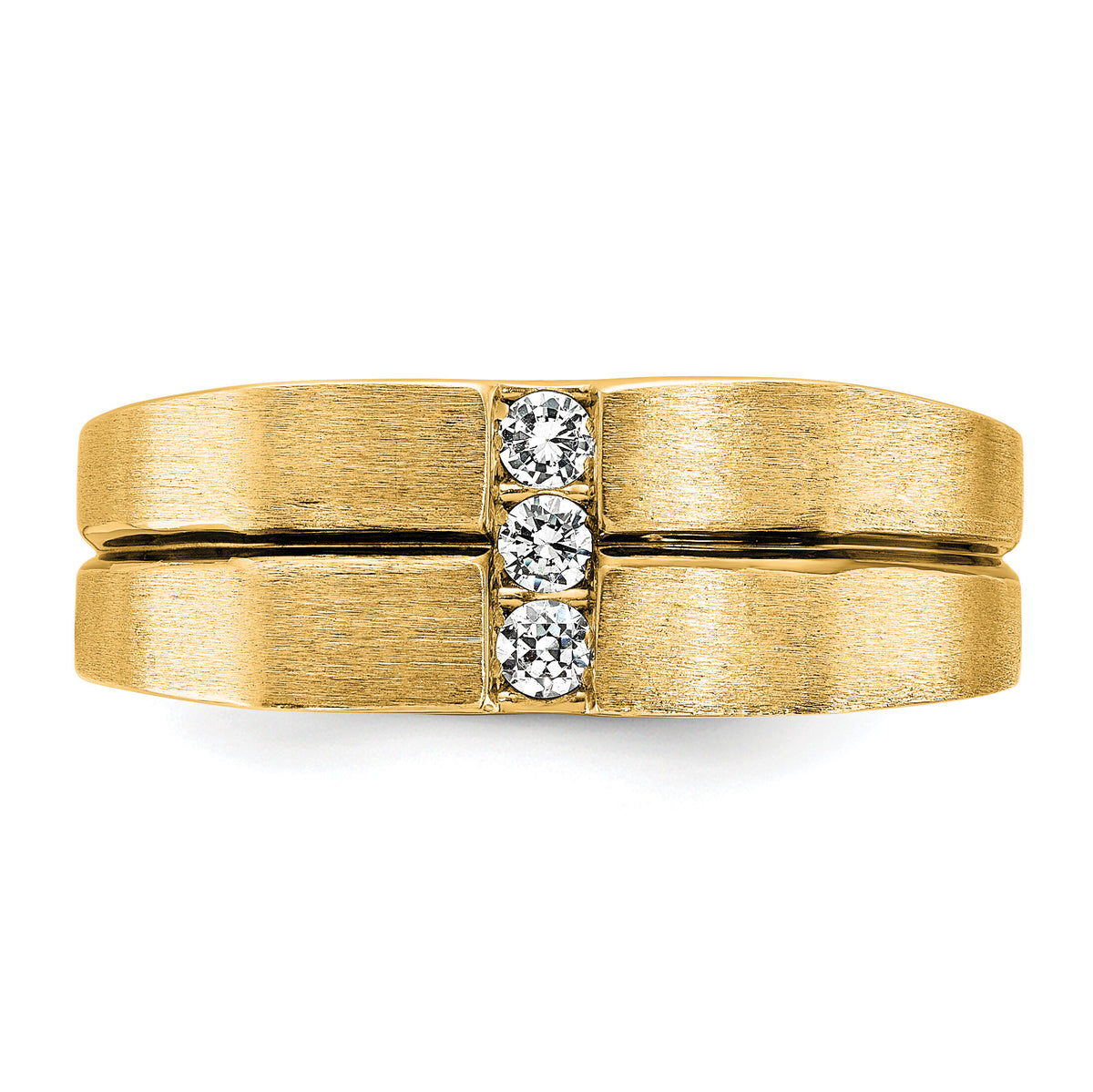 10k w/ Blk RH IBGoodman Men's Satin/Grooved 3-Stone A Dia Ring-B63794