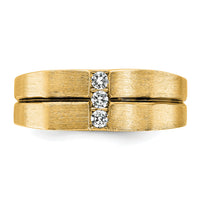 10k w/ Blk RH IBGoodman Men's Satin/Grooved 3-Stone A Dia Ring-B63794