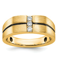 10k w/ Blk RH IBGoodman Men's Satin/Grooved 3-Stone A Dia Ring-B63794