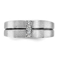 IBGoodman 14k White Gold with Black Rhodium Men's Satin and Grooved 3-Stone 1/5 Carat AA Quality Diamond Ring-B63794-4WAA