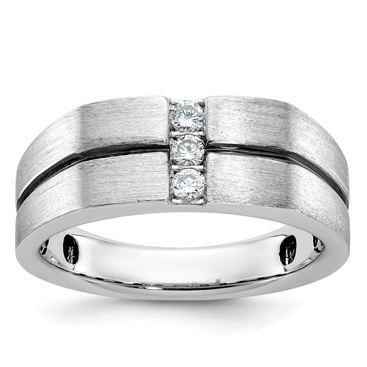 14k White Gold Satin and Grooved Three Stone Men's Ring Mounting-B63794-4W