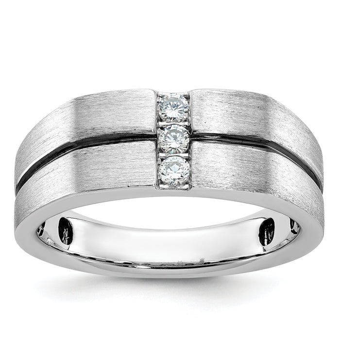 14k White Gold Satin and Grooved Three Stone Men's Ring Mounting-B63794-4W