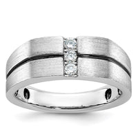 IBGoodman 14k White Gold with Black Rhodium Men's Satin and Grooved 3-Stone 1/5 Carat AA Quality Diamond Ring-B63794-4WAA