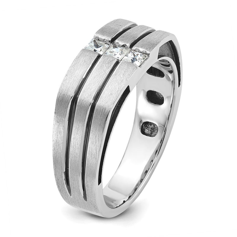 14k White Gold with Black Rhodium IBGoodman Men's Satin 1/3 carat Diamond Complete Ring-B63803-4WAA