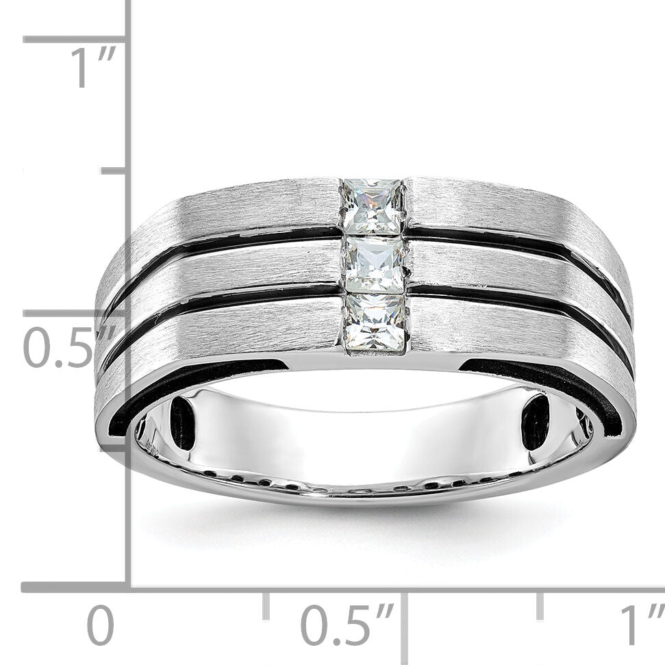 14k White Gold IBGoodman Men's w/Black Rhod Satin Diamond Complete Ring-B63803