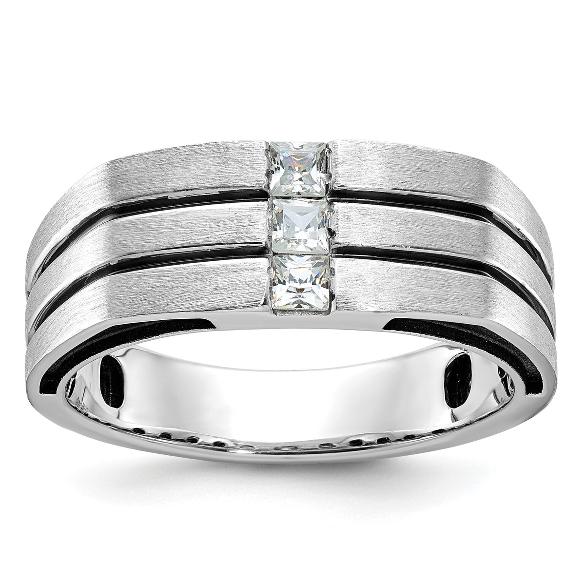 14k White Gold IBGoodman Men's w/Black Rhod Satin Diamond Complete Ring-B63803