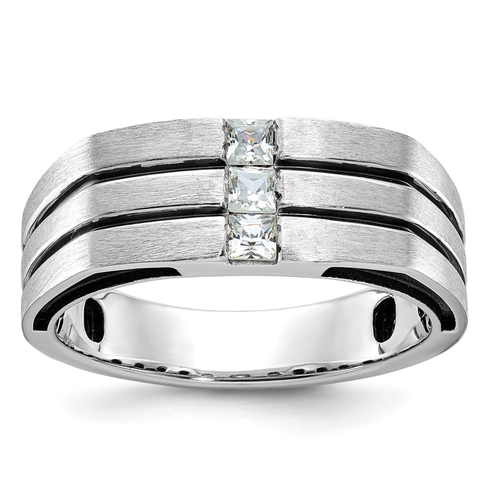 14k White Gold IBGoodman Men's w/Black Rhod Satin Diamond Complete Ring-B63803-4WAA