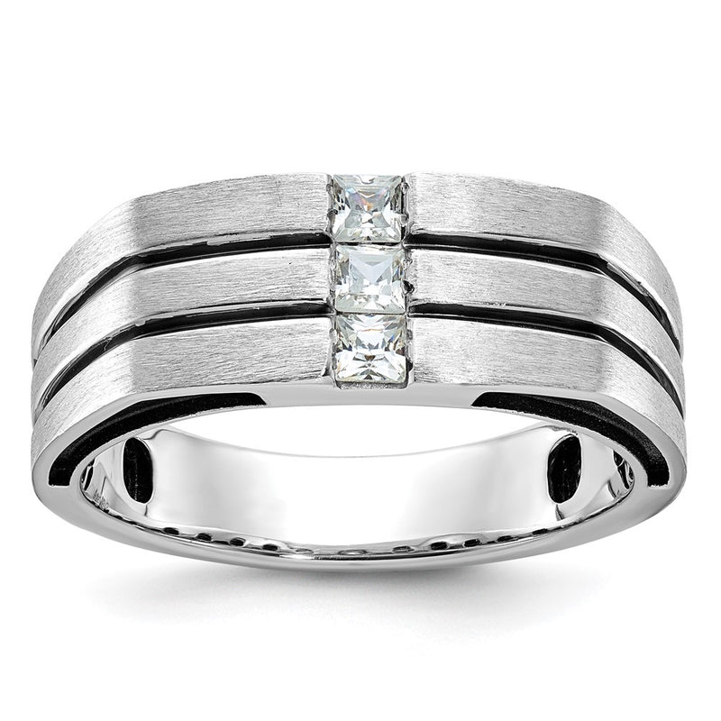 14k White Gold with Black Rhodium IBGoodman Men's Satin 1/3 carat Diamond Complete Ring-B63803-4WAA