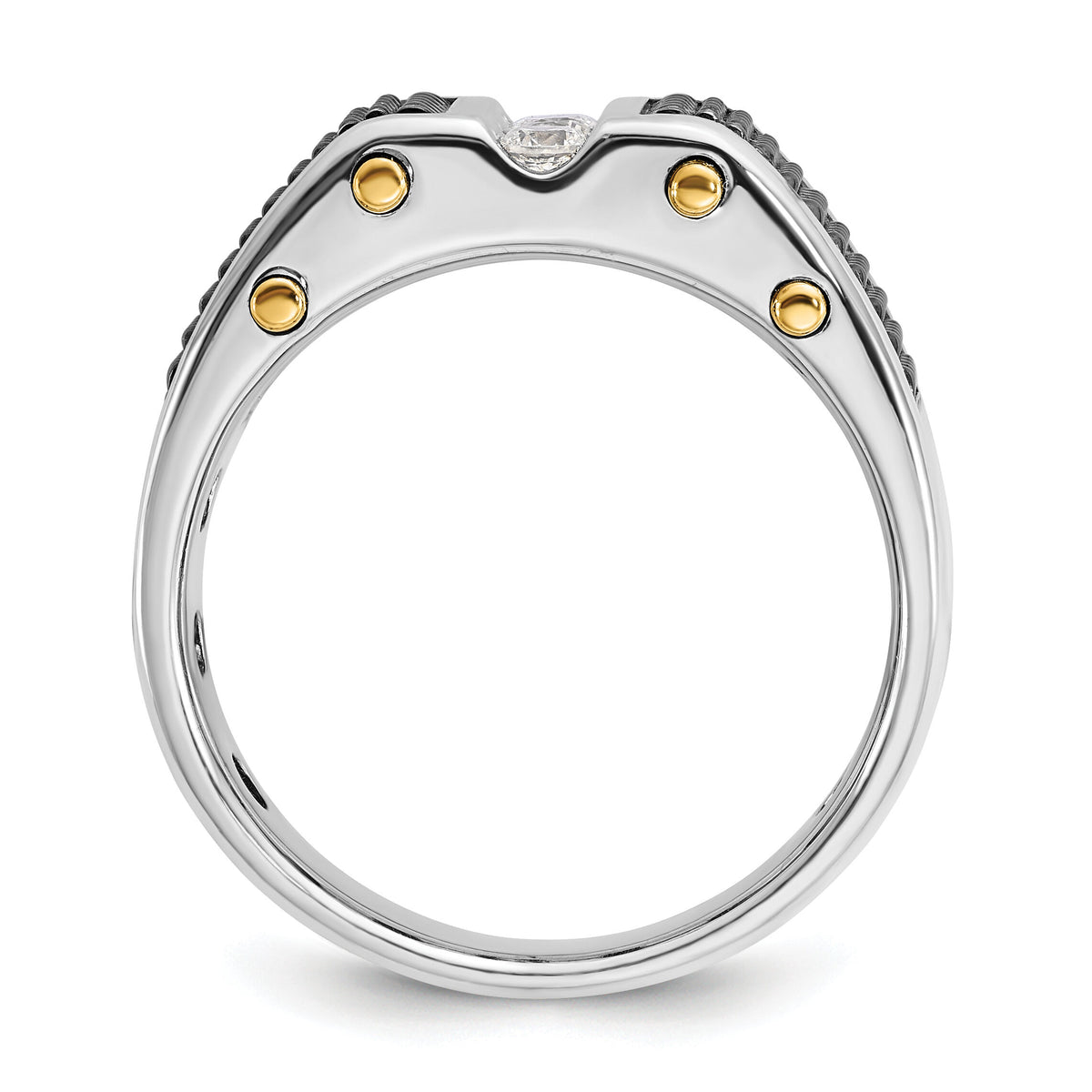 14k Two-tone w/ Blk RH 1/4 ct Lab Grown Diamond VS/SI+ G+ Comp Men's Ring-B63813