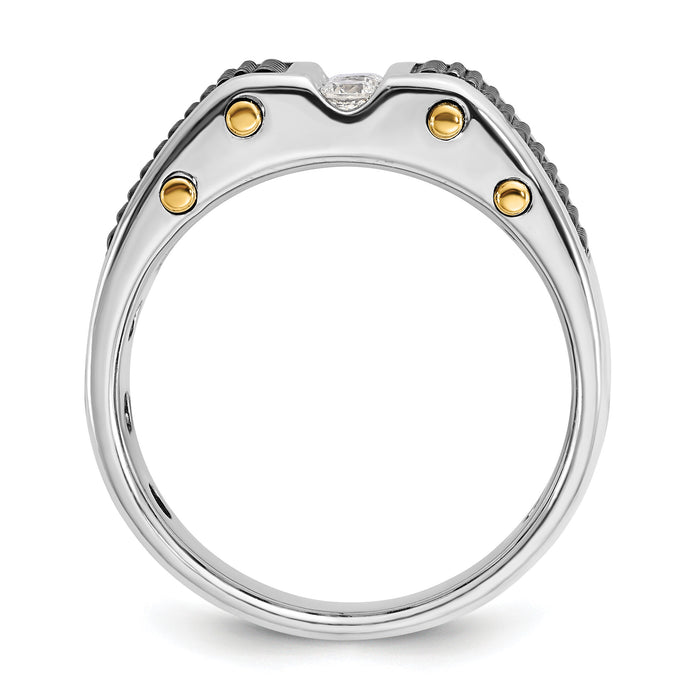 14k Two-tone w/ Blk RH 1/4 ct Lab Grown Diamond VS/SI+ G+ Comp Men's Ring-B63813
