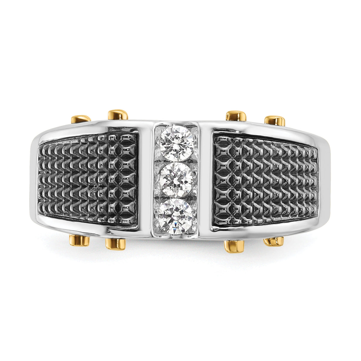 14k Two-tone w/ Blk RH 1/4 ct Lab Grown Diamond VS/SI+ G+ Comp Men's Ring-B63813