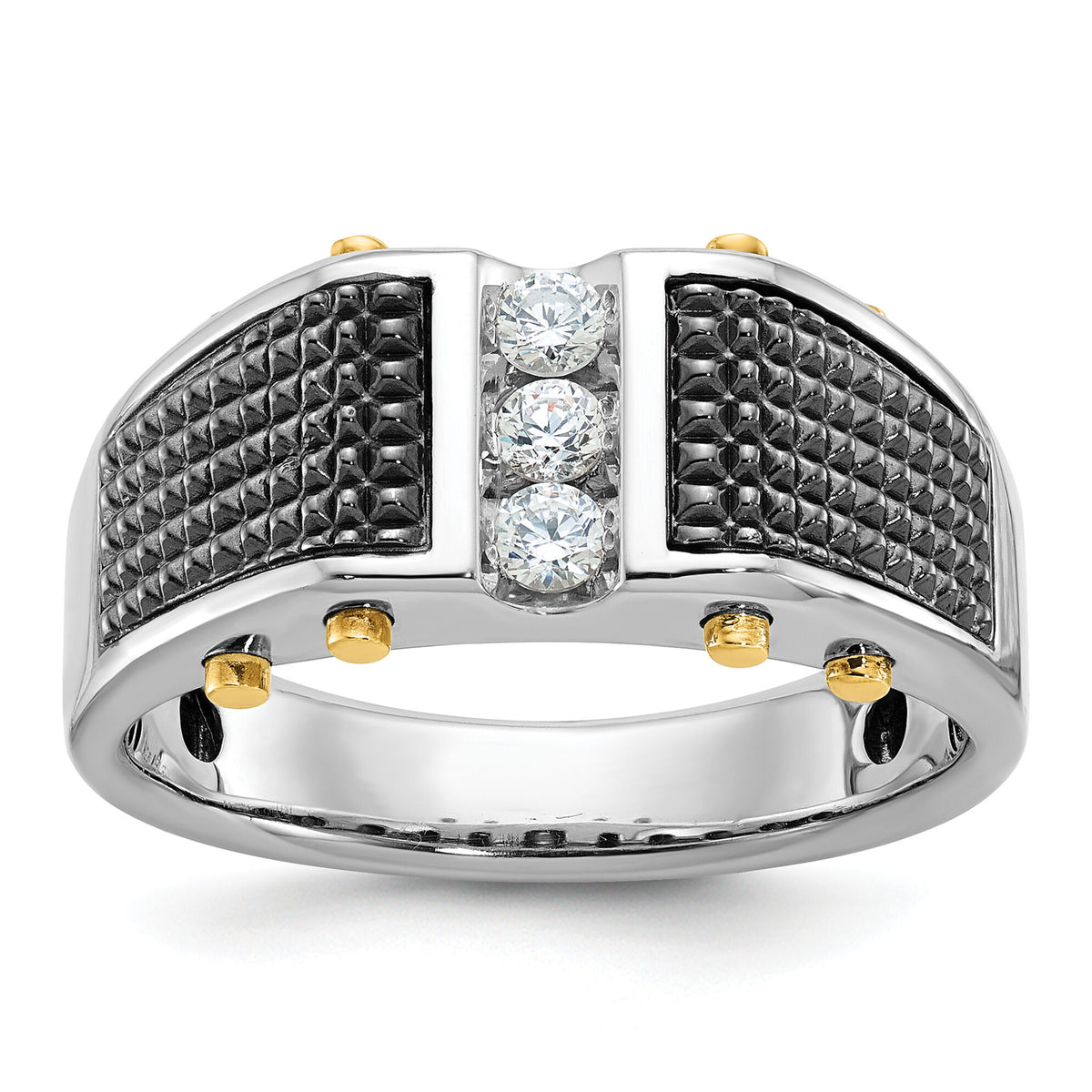 14k Two-tone w/ Blk RH 1/4 ct Lab Grown Diamond VS/SI+ G+ Comp Men's Ring-B63813