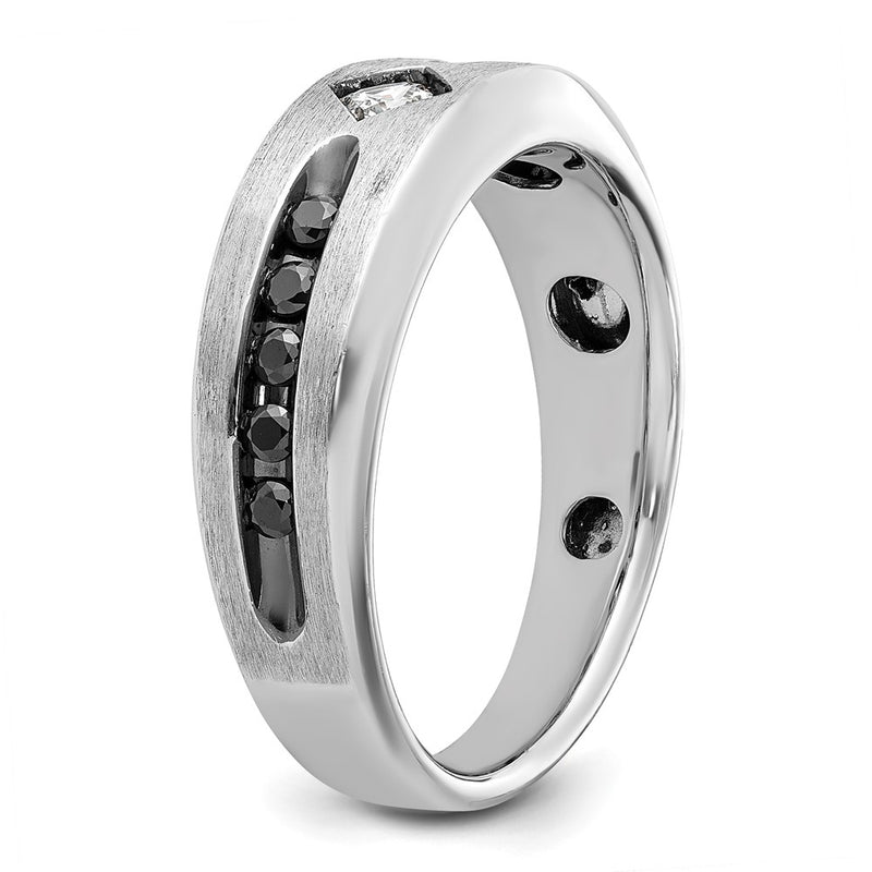 IBGoodman 14k White Gold with Black Rhodium Polished Satin and Grooved 1/2 Carat AA Quality Black and White Diamond Ring-B63817-4WAA