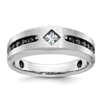 IBGoodman 14k White Gold with Black Rhodium Polished Satin and Grooved 1/2 Carat AA Quality Black and White Diamond Ring-B63817-4WAA