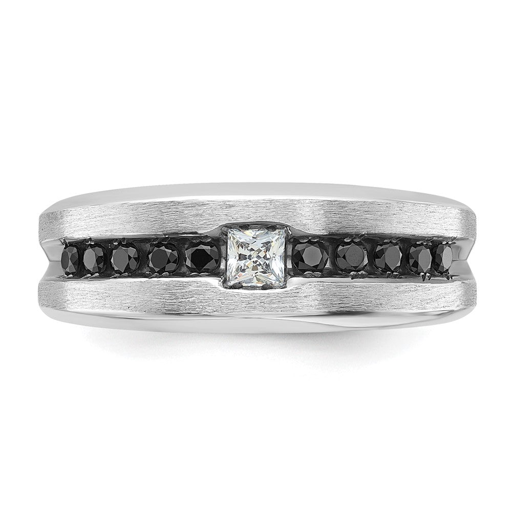 14k White Gold with Black Rhodium IBGoodman Men's Polished and Brushed Black and White Diamond Complete Ring-B63819-4WAA