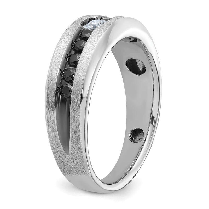 14k White Gold with Black Rhodium IBGoodman Men's Polished and Brushed Black and White Diamond Complete Ring-B63819-4WAA