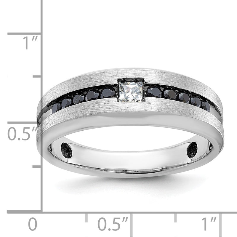 14k White Gold with Black Rhodium IBGoodman Men's Polished and Brushed Black and White Diamond Complete Ring-B63819-4WAA