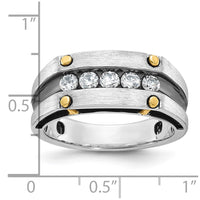 IBGoodman 14k Two-tone with Black Rhodium Men's Polished Satin and Grooved 5-Stone 1/2 Carat AA Quality Diamond Ring-B63859-4WYAA