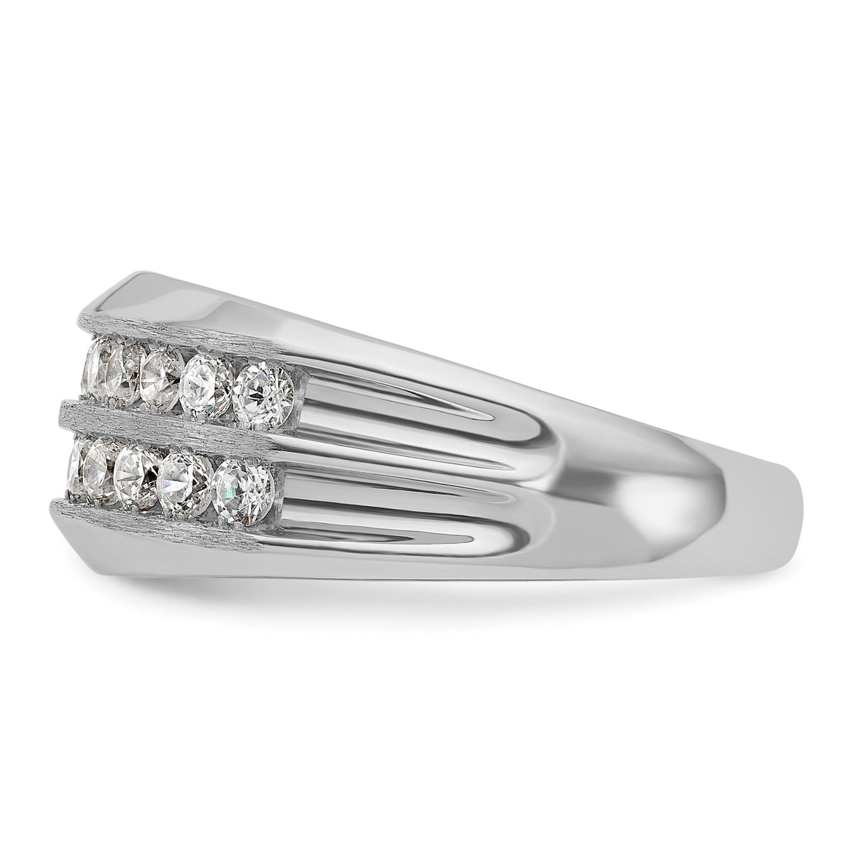 14kw IBGoodman Men's Polished Satin Grooved 2-Row Diamond Ring-B63863