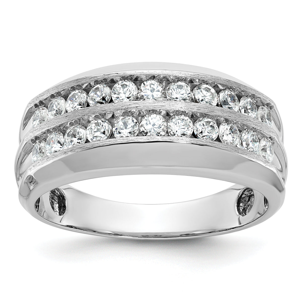 14kw IBGoodman Men's Polished Satin Grooved 2-Row Diamond Ring-B63863