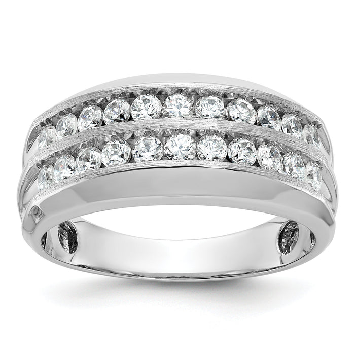 14kw IBGoodman Men's Polished Satin Grooved 2-Row Diamond Ring-B63863
