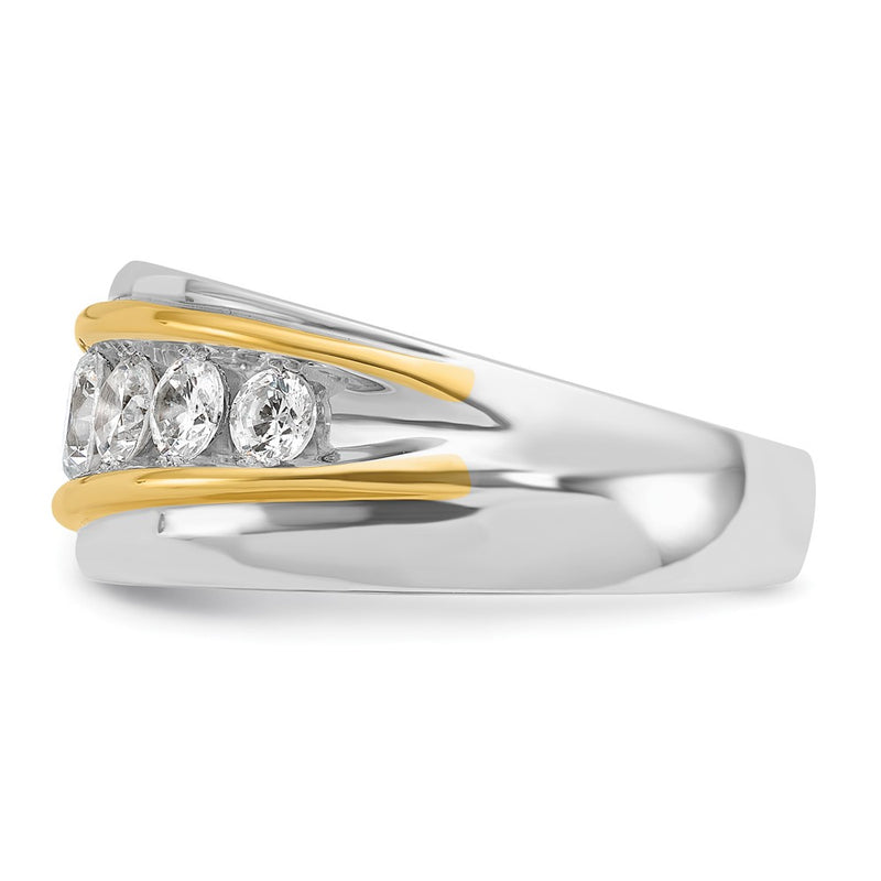 IBGoodman 14k Two-tone Men's Polished and Grooved 7-Stone 1 1/2 Carat AA Quality Diamond Ring-B63864-4WYAA