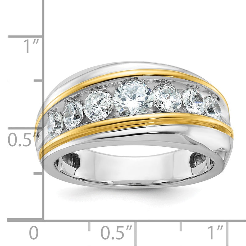 IBGoodman 14k Two-tone Men's Polished and Grooved 7-Stone 1 1/2 Carat AA Quality Diamond Ring-B63864-4WYAA