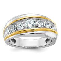 IBGoodman 14k Two-tone Men's Polished and Grooved 7-Stone 1 1/2 Carat AA Quality Diamond Ring-B63864-4WYAA