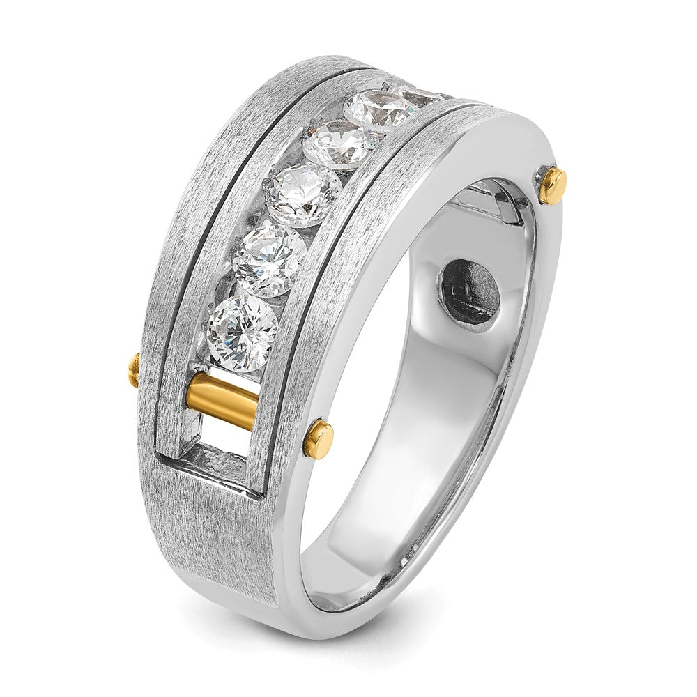 IBGoodman 14k Two-tone Men's Polished Satin and Grooved 7-Stone 1 Carat AA Quality Diamond Ring-B63871-4WYAA